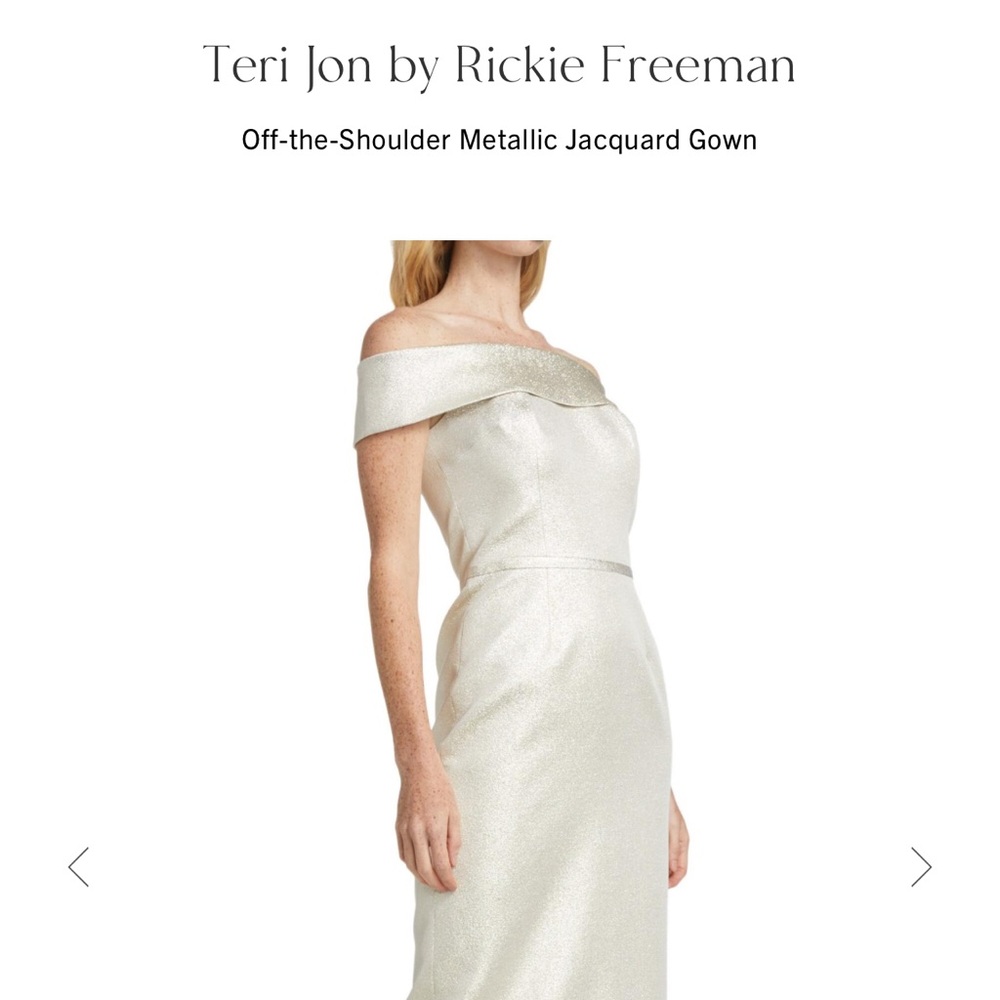 Teri Jon White Ruched Off-Shoulder Gown